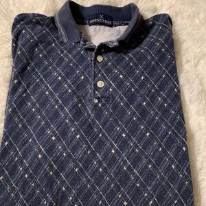 Swingtime Mans Golf Navy Blue Print Polo L Shirt